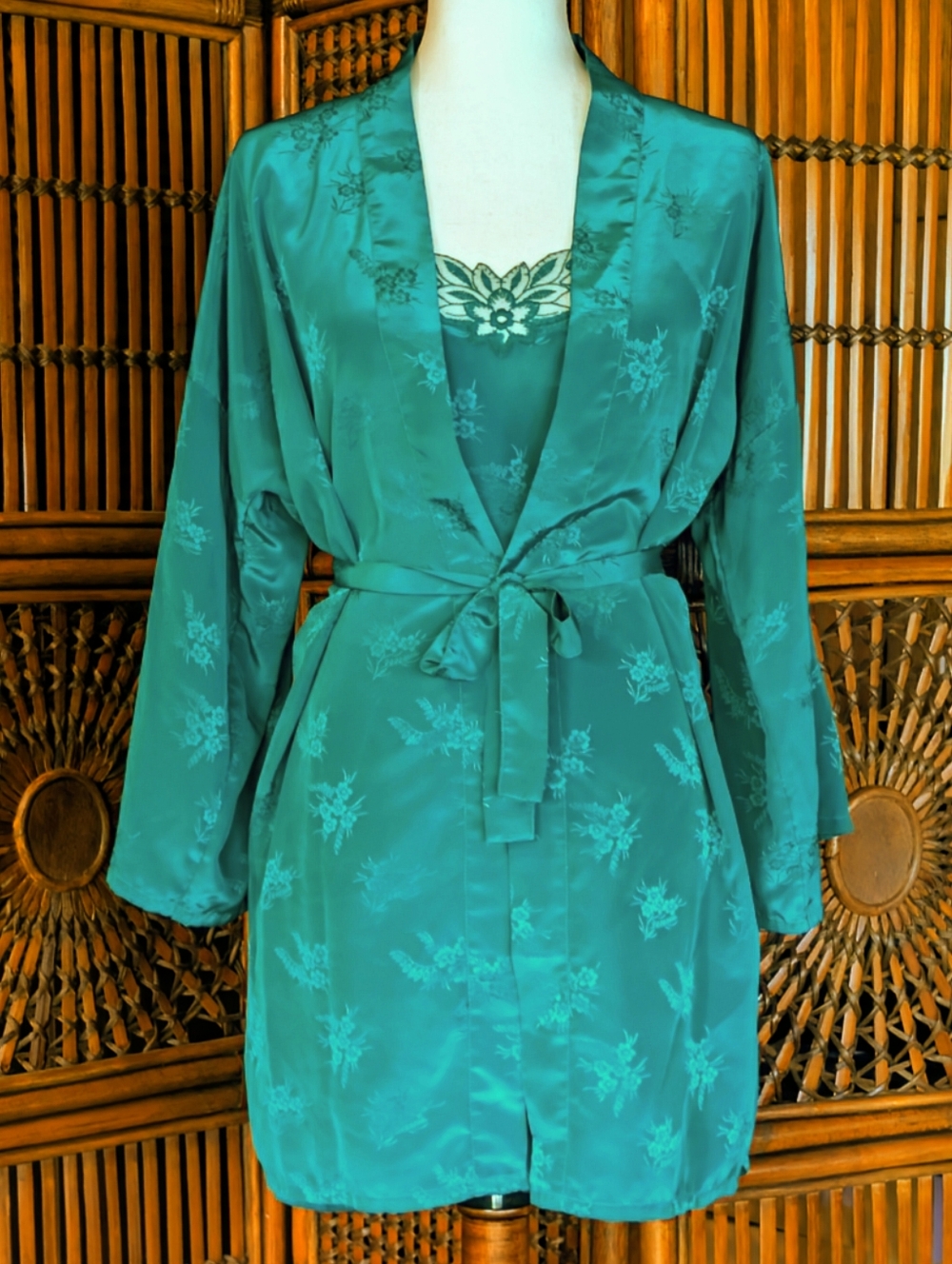 JAYRE CALiFORNIA Kimono Robe - Green Jacquard - LG - EVC
